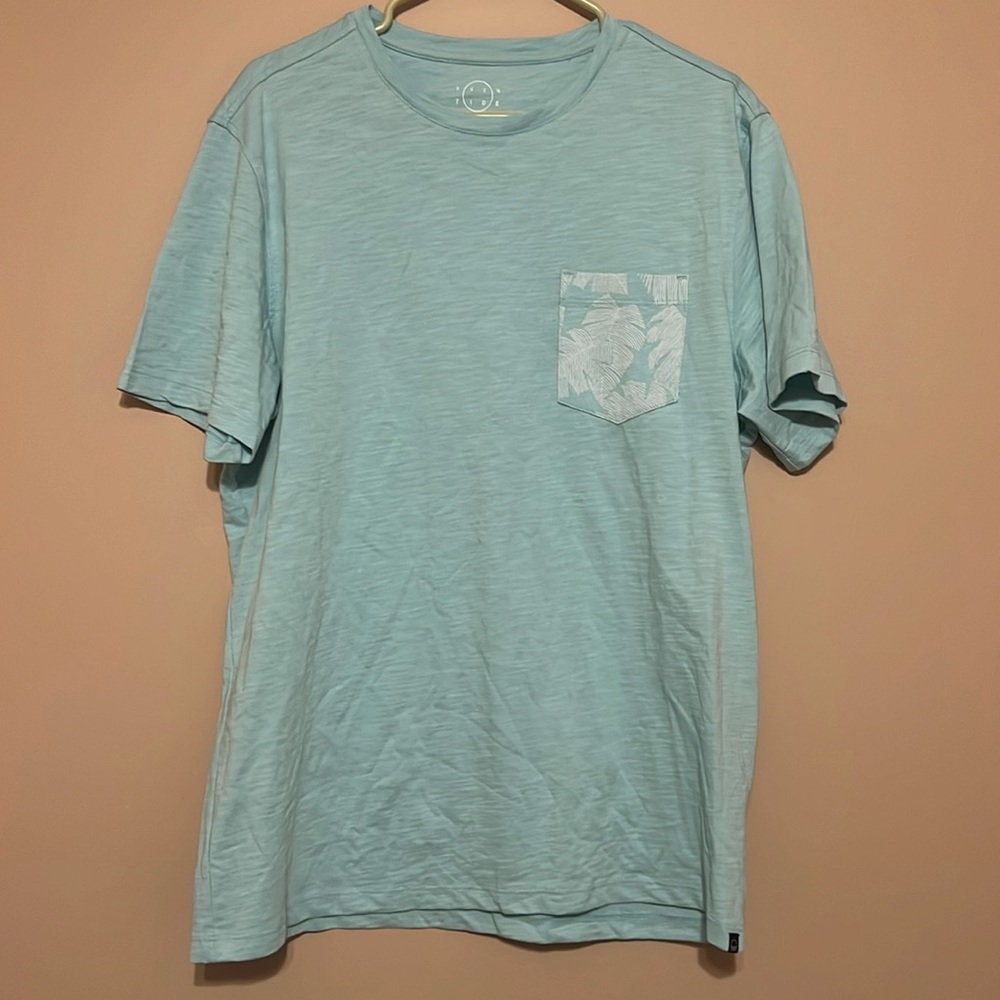 Men’s t-shirt palm leaves vacation teal Size L